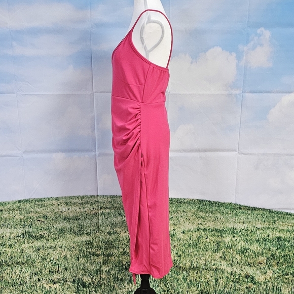 NASTY GAL | RUCHE SIDE SPLIT MIDI THIN STRAP BODYCON DRESS - NWOT! - Picture 9 of 16